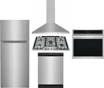 5 Piece Package Includes Refrigerator, Cooktop, Wall Oven, Hood And Dishwasher