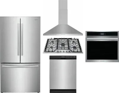 5 Piece Package Includes Refrigerator, Cooktop, Wall Oven, Hood And Dishwasher