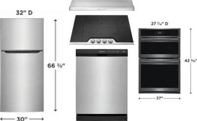 5 Piece Package Includes Refrigerator, Cooktop, Wall Oven, Hood And Dishwasher