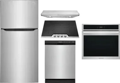5 Piece Package Includes Refrigerator, Cooktop, Wall Oven, Hood And Dishwasher