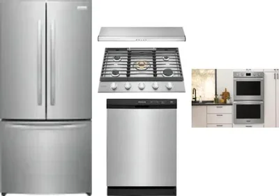 5 Piece Package Includes Refrigerator, Cooktop, Wall Oven, Hood And Dishwasher