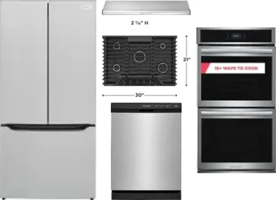 5 Piece Package Includes Refrigerator, Cooktop, Wall Oven, Hood And Dishwasher