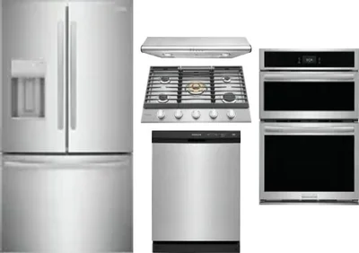 5 Piece Package Includes Refrigerator, Cooktop, Wall Oven, Hood And Dishwasher