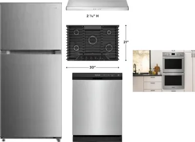 5 Piece Package Includes Refrigerator, Cooktop, Wall Oven, Hood And Dishwasher