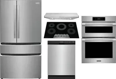 5 Piece Package Includes Refrigerator, Cooktop, Wall Oven, Hood And Dishwasher