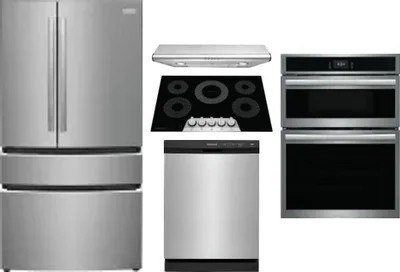 5 Piece Package Includes Refrigerator, Cooktop, Wall Oven, Hood And Dishwasher
