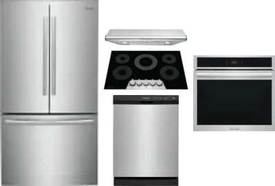 5 Piece Package Includes Refrigerator, Cooktop, Wall Oven, Hood And Dishwasher