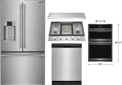 5 Piece Package Includes Refrigerator, Cooktop, Wall Oven, Hood And Dishwasher