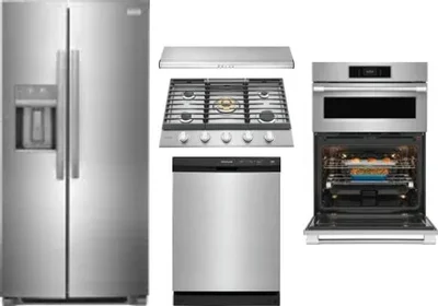 5 Piece Package Includes Refrigerator, Cooktop, Wall Oven, Hood And Dishwasher