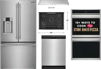 5 Piece Package Includes Refrigerator, Cooktop, Wall Oven, Hood And Dishwasher