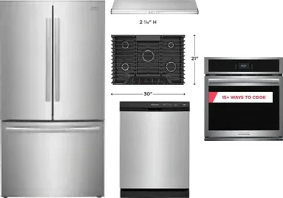 5 Piece Package Includes Refrigerator, Cooktop, Wall Oven, Hood And Dishwasher