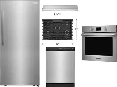 5 Piece Package Includes Refrigerator, Cooktop, Wall Oven, Hood And Dishwasher