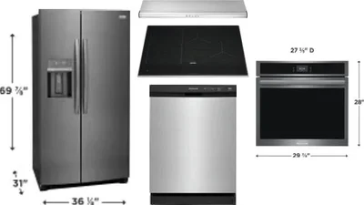 5 Piece Package Includes Refrigerator, Cooktop, Wall Oven, Hood And Dishwasher