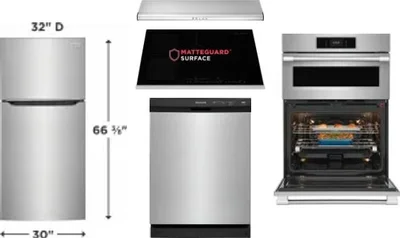 5 Piece Package Includes Refrigerator, Cooktop, Wall Oven, Hood And Dishwasher
