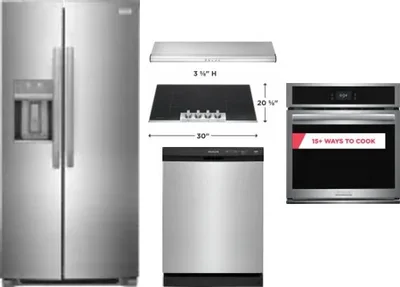 5 Piece Package Includes Refrigerator, Cooktop, Wall Oven, Hood And Dishwasher