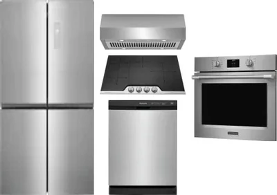 5 Piece Package Includes Refrigerator, Cooktop, Wall Oven, Hood And Dishwasher