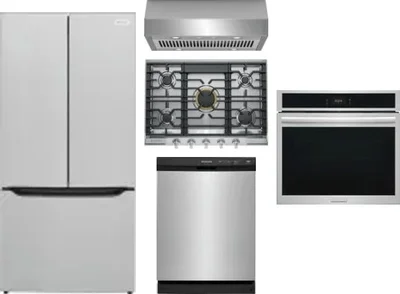 5 Piece Package Includes Refrigerator, Cooktop, Wall Oven, Hood And Dishwasher