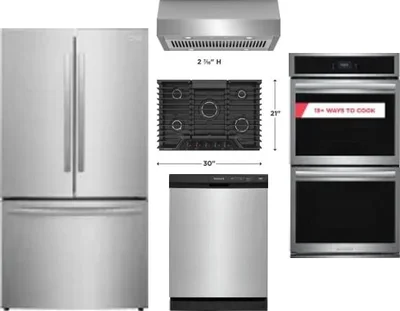5 Piece Package Includes Refrigerator, Cooktop, Wall Oven, Hood And Dishwasher