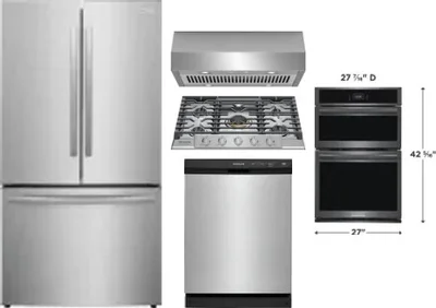 5 Piece Package Includes Refrigerator, Cooktop, Wall Oven, Hood And Dishwasher