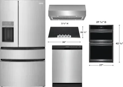 5 Piece Package Includes Refrigerator, Cooktop, Wall Oven, Hood And Dishwasher