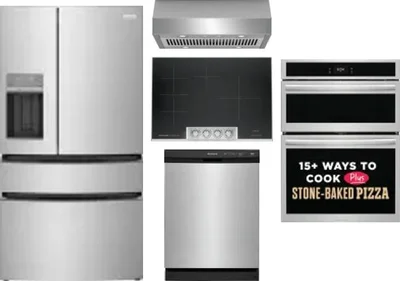 5 Piece Package Includes Refrigerator, Cooktop, Wall Oven, Hood And Dishwasher