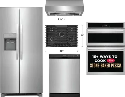 5 Piece Package Includes Refrigerator, Cooktop, Wall Oven, Hood And Dishwasher