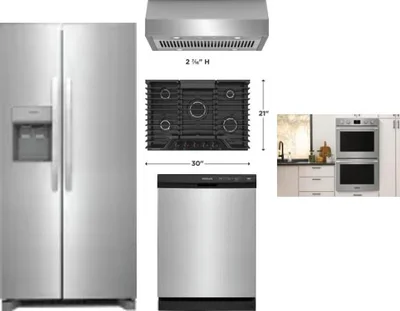 5 Piece Package Includes Refrigerator, Cooktop, Wall Oven, Hood And Dishwasher