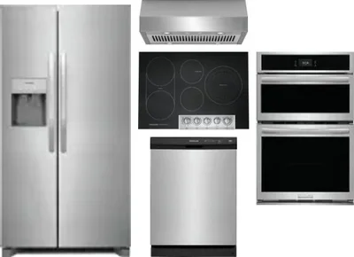 5 Piece Package Includes Refrigerator, Cooktop, Wall Oven, Hood And Dishwasher