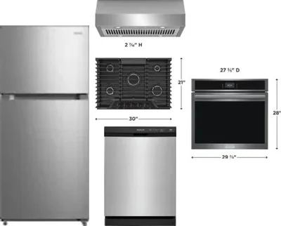 5 Piece Package Includes Refrigerator, Cooktop, Wall Oven, Hood And Dishwasher