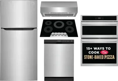5 Piece Package Includes Refrigerator, Cooktop, Wall Oven, Hood And Dishwasher