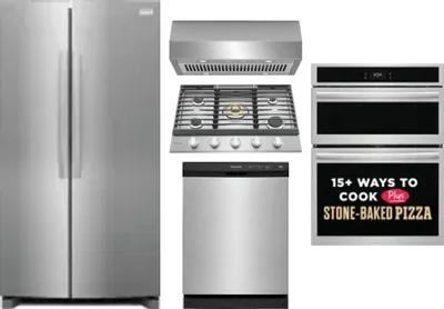 5 Piece Package Includes Refrigerator, Cooktop, Wall Oven, Hood And Dishwasher