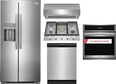 5 Piece Package Includes Refrigerator, Cooktop, Wall Oven, Hood And Dishwasher