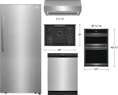 5 Piece Package Includes Refrigerator, Cooktop, Wall Oven, Hood And Dishwasher