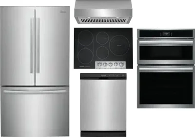 5 Piece Package Includes Refrigerator, Cooktop, Wall Oven, Hood And Dishwasher
