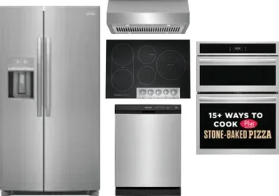 5 Piece Package Includes Refrigerator, Cooktop, Wall Oven, Hood And Dishwasher