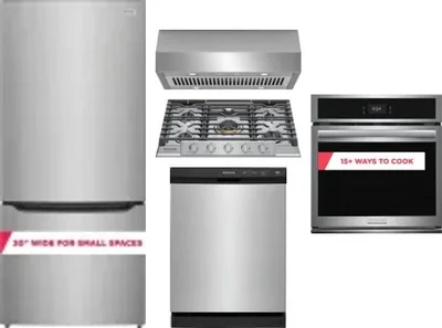 5 Piece Package Includes Refrigerator, Cooktop, Wall Oven, Hood And Dishwasher