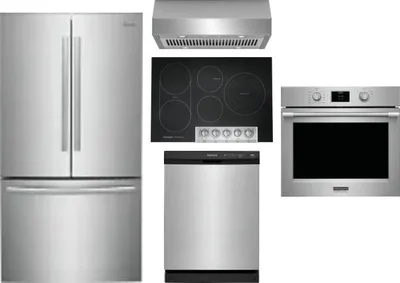 5 Piece Package Includes Refrigerator, Cooktop, Wall Oven, Hood And Dishwasher