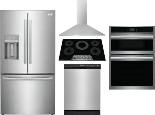 5 Piece Package Includes Refrigerator, Cooktop, Wall Oven, Hood And Dishwasher