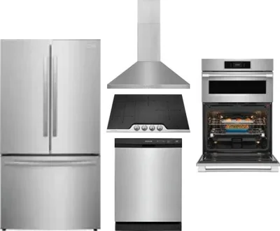 5 Piece Package Includes Refrigerator, Cooktop, Wall Oven, Hood And Dishwasher