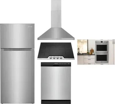 5 Piece Package Includes Refrigerator, Cooktop, Wall Oven, Hood And Dishwasher