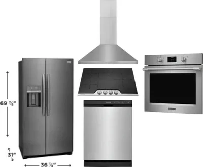 5 Piece Package Includes Refrigerator, Cooktop, Wall Oven, Hood And Dishwasher