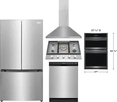 5 Piece Package Includes Refrigerator, Cooktop, Wall Oven, Hood And Dishwasher