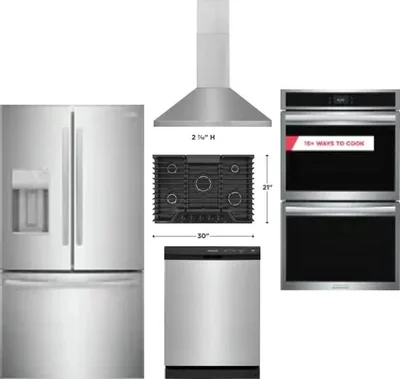 5 Piece Package Includes Refrigerator, Cooktop, Wall Oven, Hood And Dishwasher
