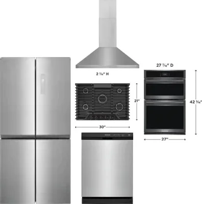 5 Piece Package Includes Refrigerator, Cooktop, Wall Oven, Hood And Dishwasher
