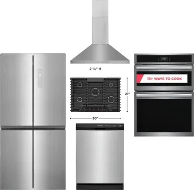 5 Piece Package Includes Refrigerator, Cooktop, Wall Oven, Hood And Dishwasher