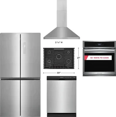 5 Piece Package Includes Refrigerator, Cooktop, Wall Oven, Hood And Dishwasher
