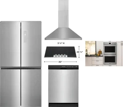 5 Piece Package Includes Refrigerator, Cooktop, Wall Oven, Hood And Dishwasher