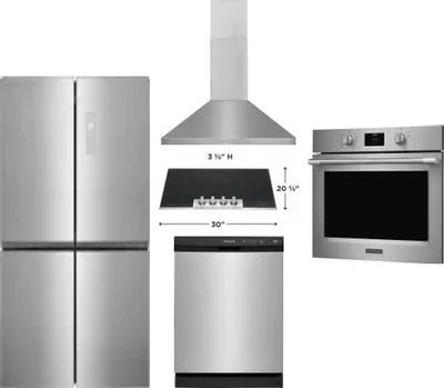 5 Piece Package Includes Refrigerator, Cooktop, Wall Oven, Hood And Dishwasher