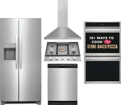 5 Piece Package Includes Refrigerator, Cooktop, Wall Oven, Hood And Dishwasher