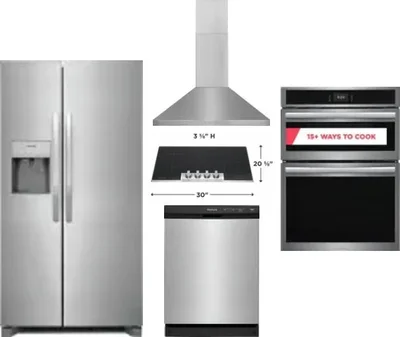 5 Piece Package Includes Refrigerator, Cooktop, Wall Oven, Hood And Dishwasher